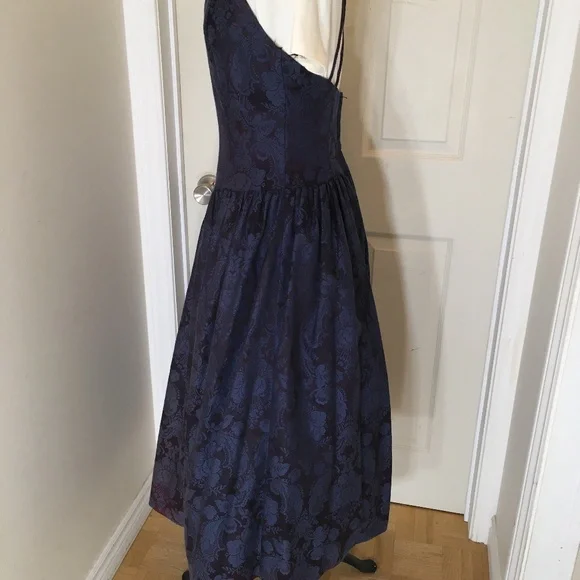 Vintage Gunne Sax dark blue damask party dress, sz 9/10 - Picture 2 of 5